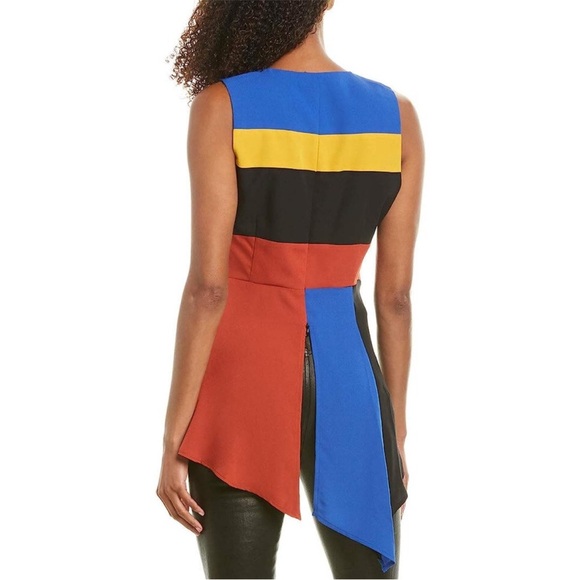 BCBGMaxAzria Colorblock Faux Wrap Asymmetrical Peplum Top Tunic Blouse / Sz M - Picture 3 of 15